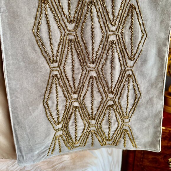 Velvet Taupe with Bronze Beading Table Runner - Picture 3 of 6